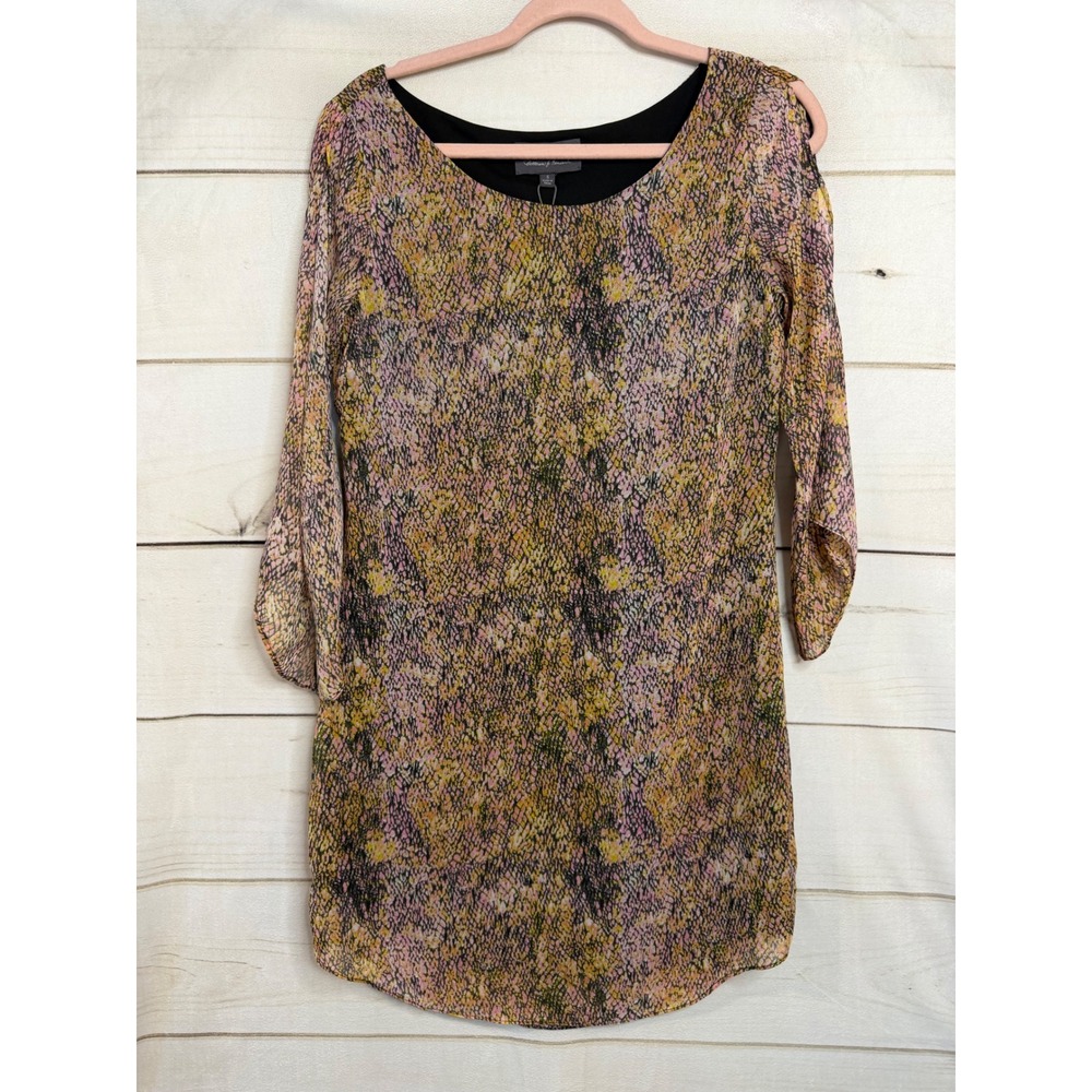 PJK Patterson J Kincaid Yellow Pink Snakeskin Print Split Sleeve Shift Dress S